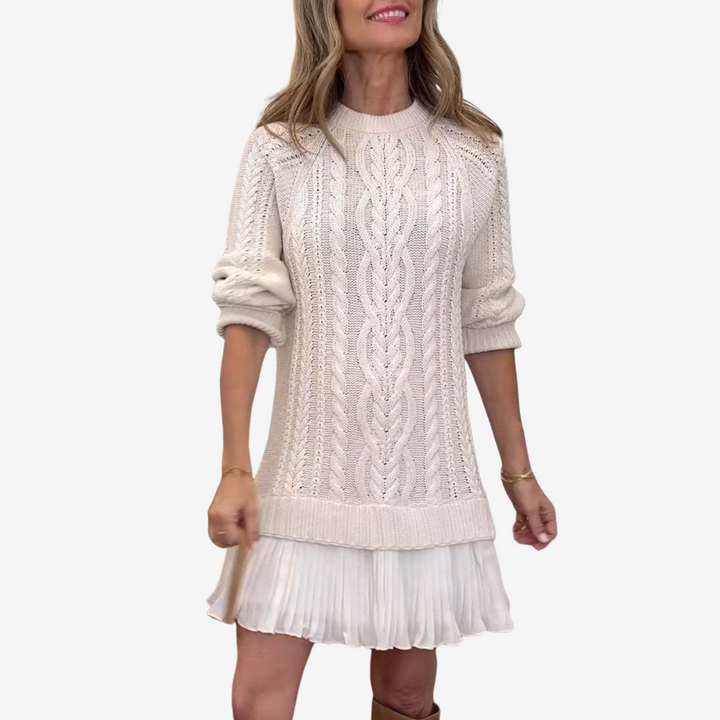 Gaelle | Knitted Sweater Dress with Pleated Hem