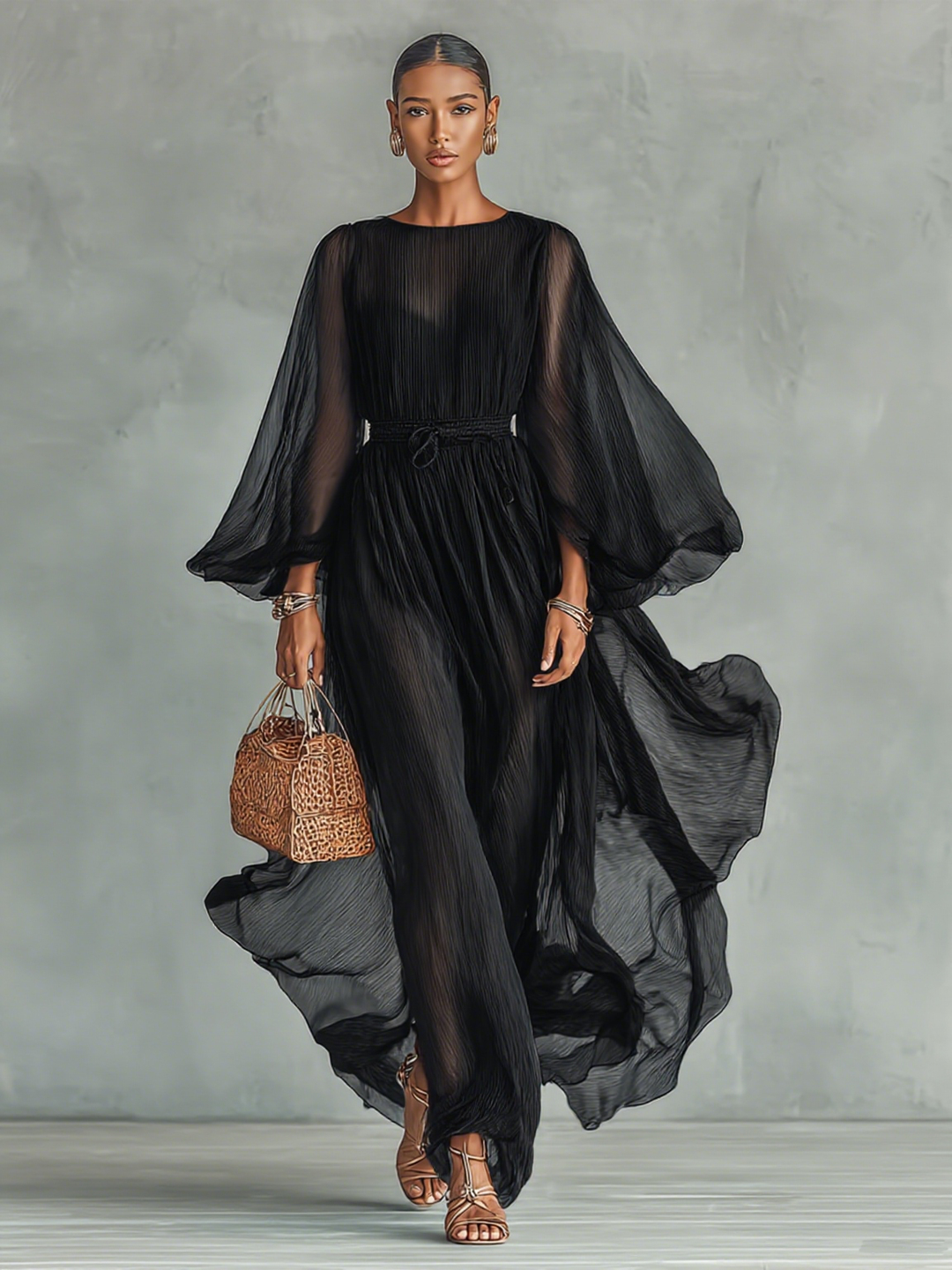 Joilene | Long Sleeve Chiffon Dress
