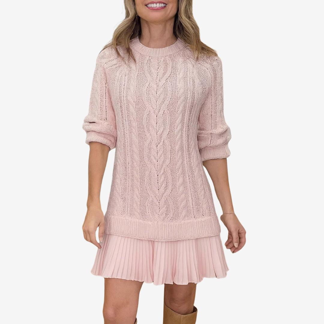Gaelle | Knitted Sweater Dress with Pleated Hem