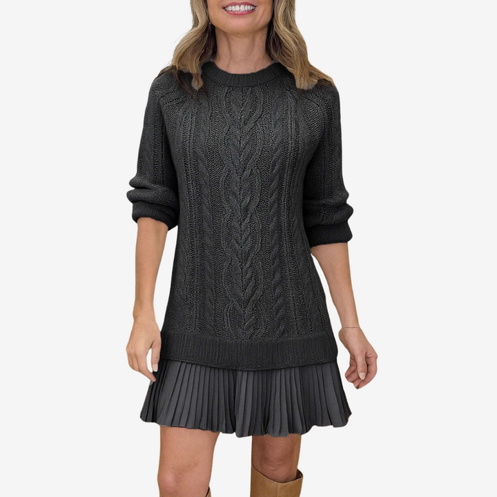 Gaelle | Knitted Sweater Dress with Pleated Hem