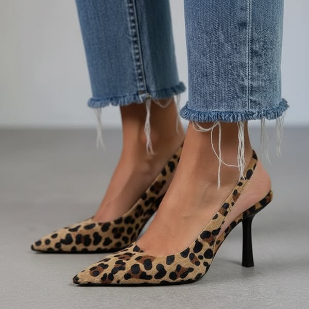 Maria | Pointed Toe Leopard Print Slingback Stiletto Heels