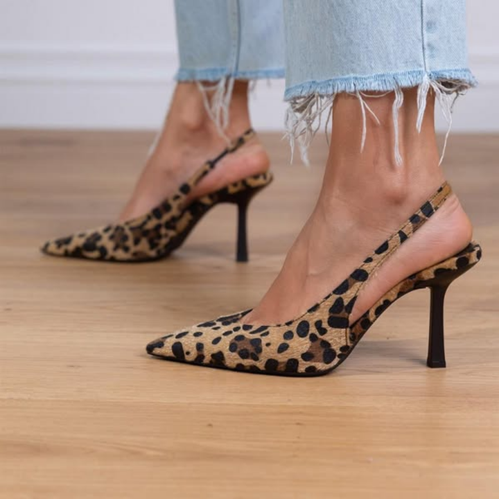 Maria | Pointed Toe Leopard Print Slingback Stiletto Heels