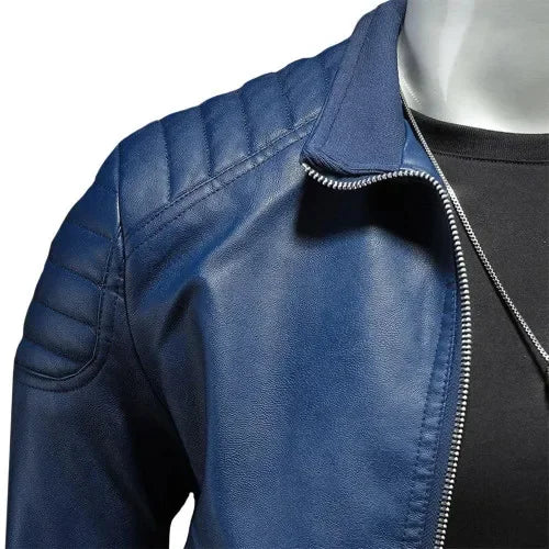 Maxime™ | Elegant Blue Biker Jacket