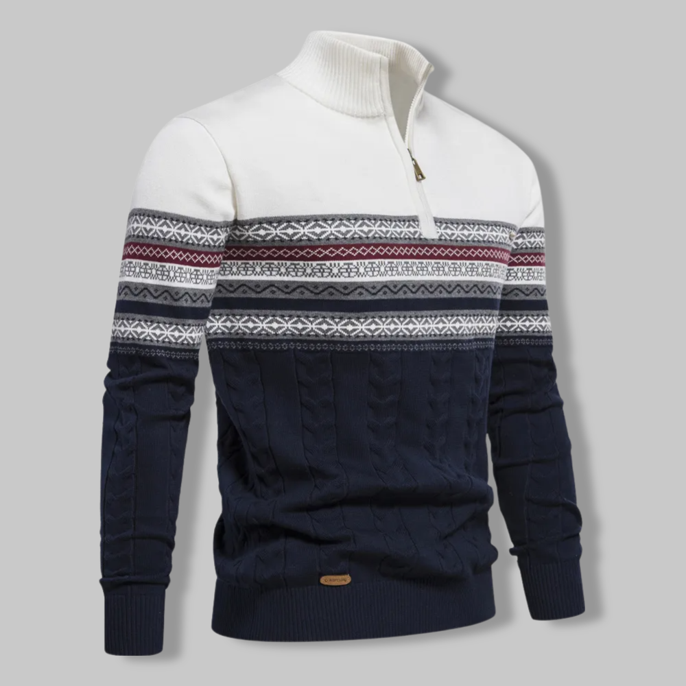 Alpina - Cotton Sweater with Zip Collar