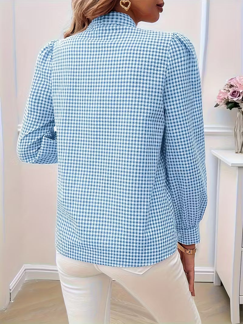 Meella | Elegant Gingham Check Bow Tie Blouse