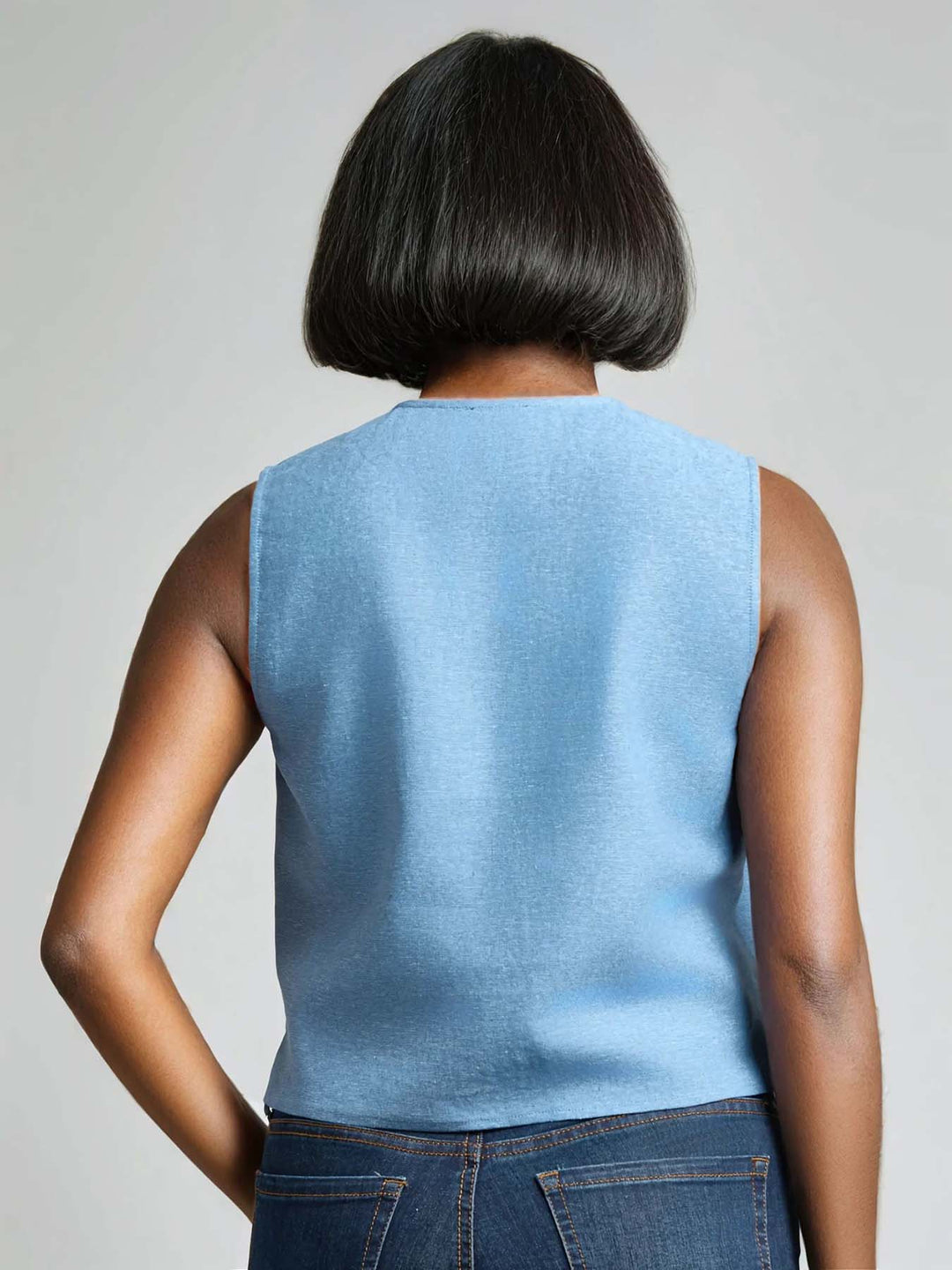 Sleeveless Button Front Top, Crossdye Linen Blend