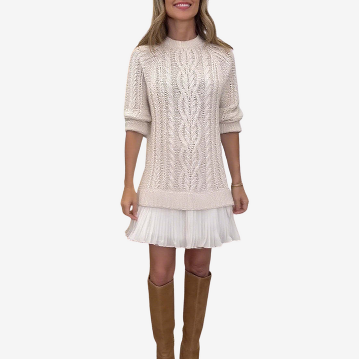 Gaelle | Knitted Sweater Dress with Pleated Hem