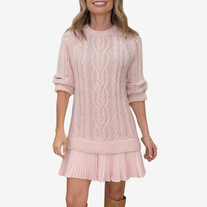 Gaelle | Knitted Sweater Dress with Pleated Hem