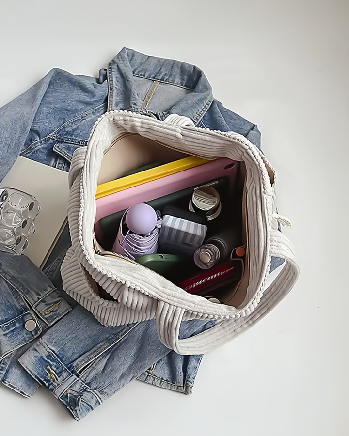 Tessie | Ribbed Tote Bag With Drawstring Detail