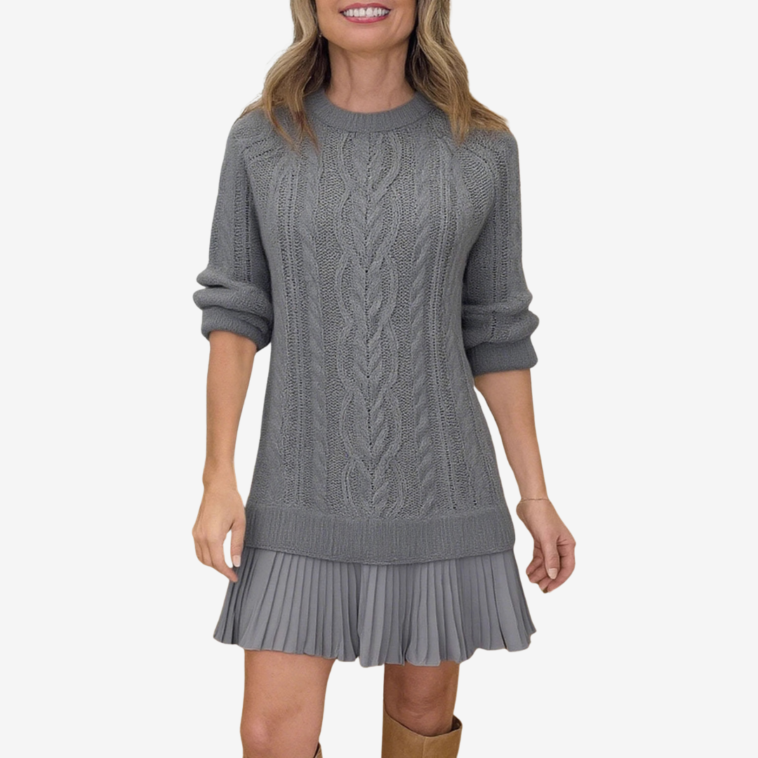 Gaelle | Knitted Sweater Dress with Pleated Hem