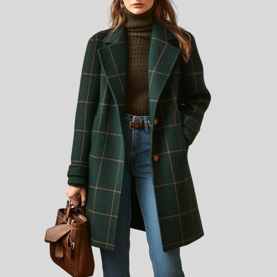 Jireh | Retro Lapel Plaid Tweed Coat