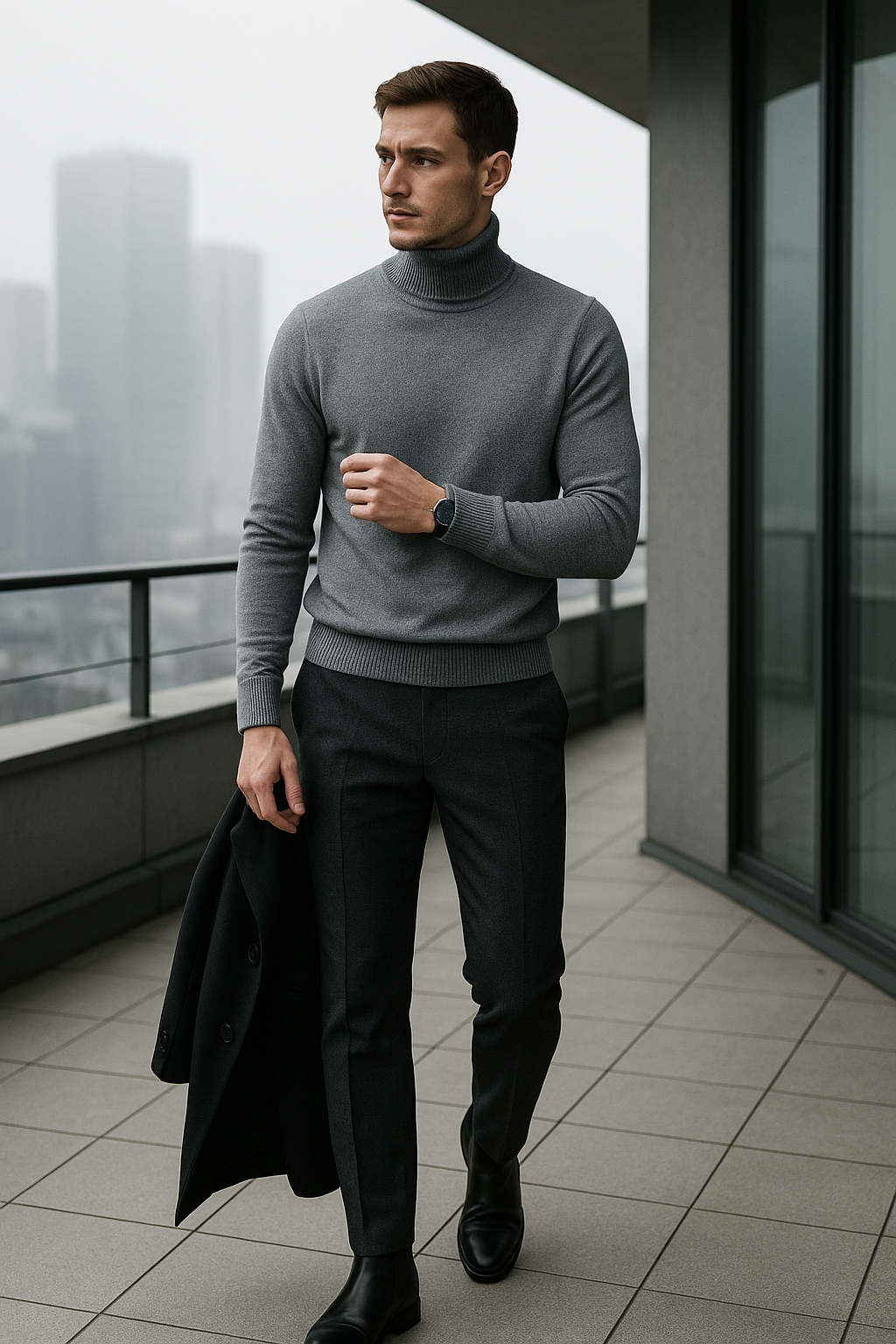 Alfred - Sweater with ribbed collar and cuffs with turtleneck