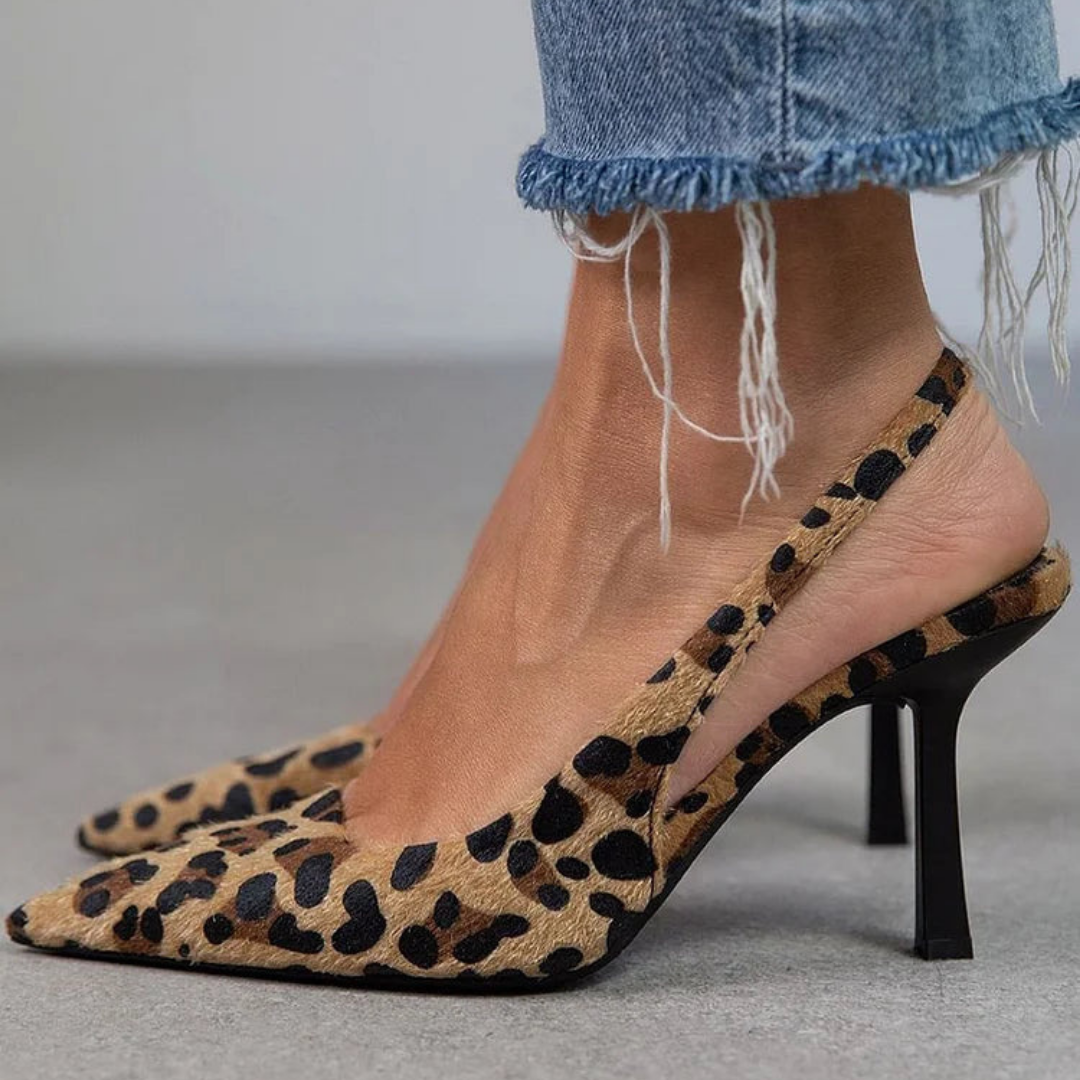 Maria | Pointed Toe Leopard Print Slingback Stiletto Heels
