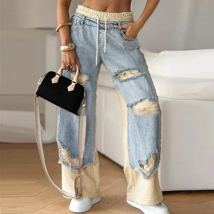 Heloise - Stylish Patchwork Wide-Leg Jeans
