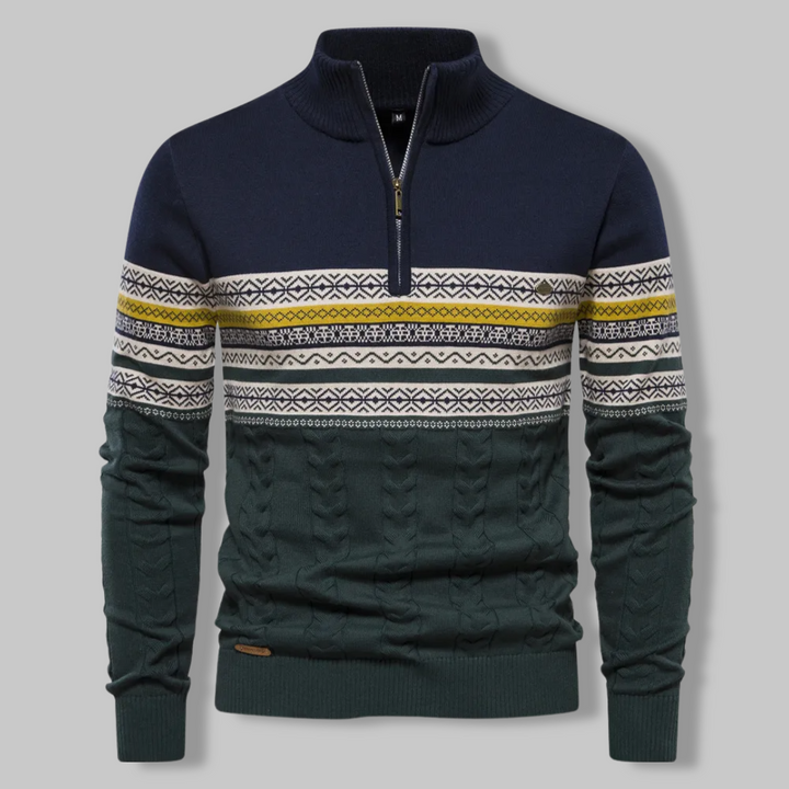 Alpina - Cotton Sweater with Zip Collar