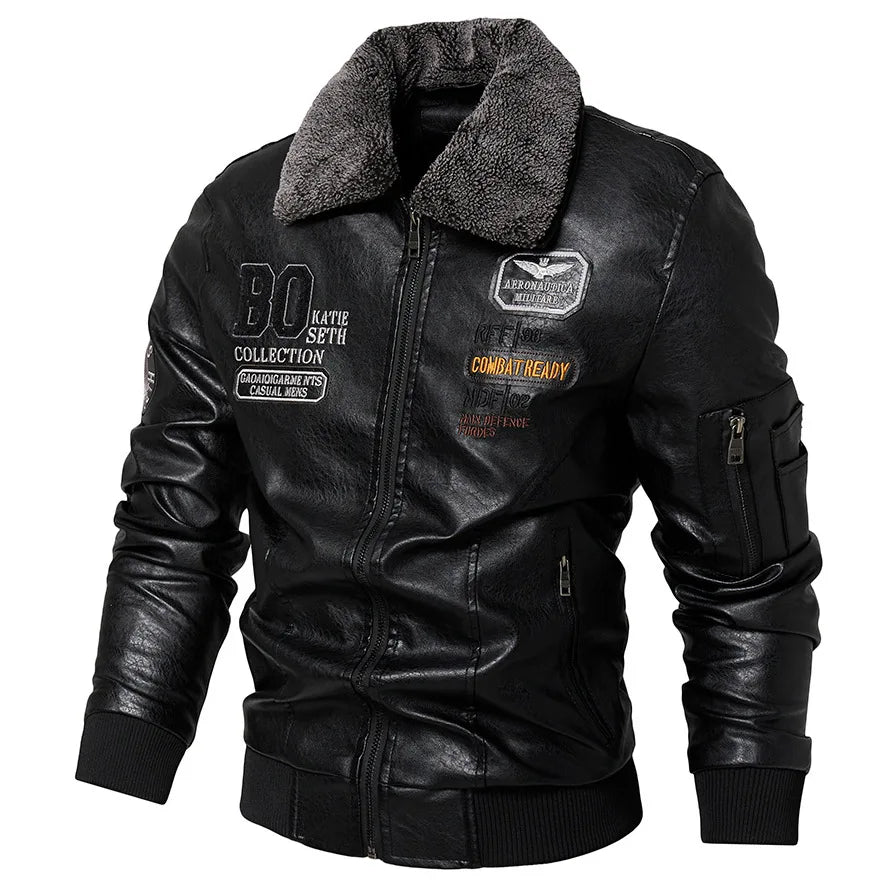 Raphaël™ | Black Aviator Jacket with Fur Collar