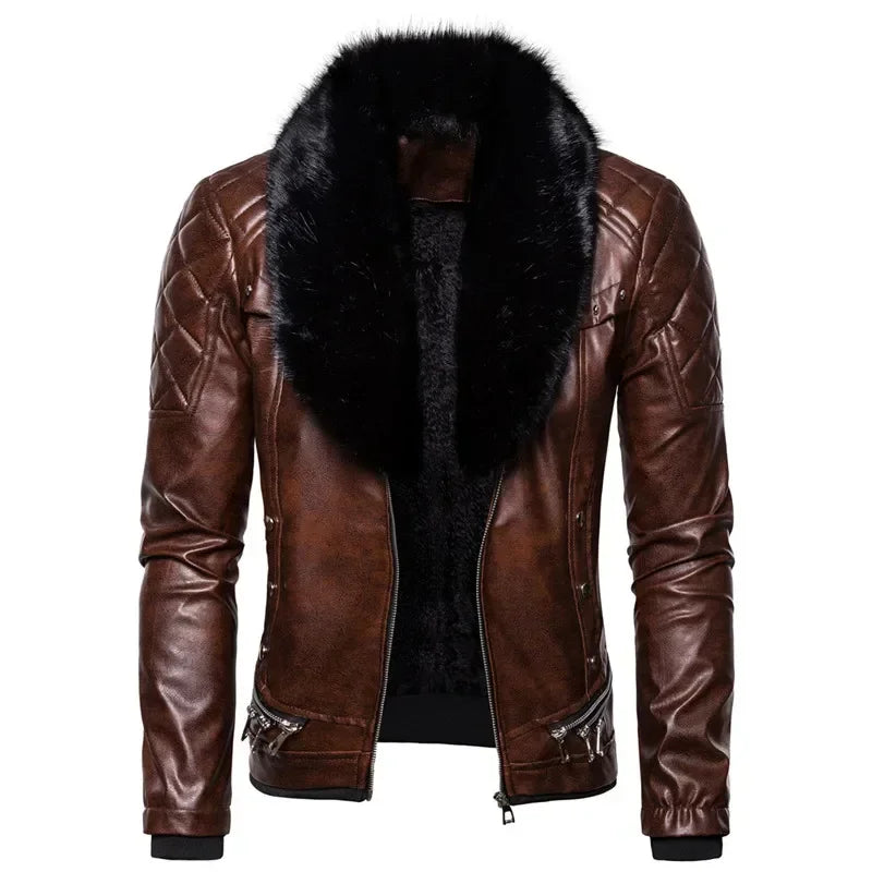 Thiago™ | Brown Aviator Jacket with Black Fur Collar