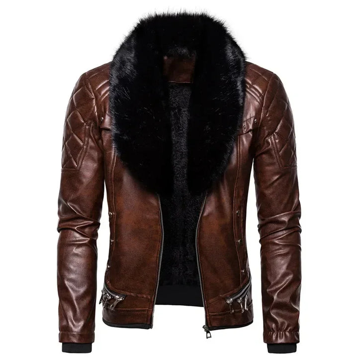 Thiago™ | Brown Aviator Jacket with Black Fur Collar