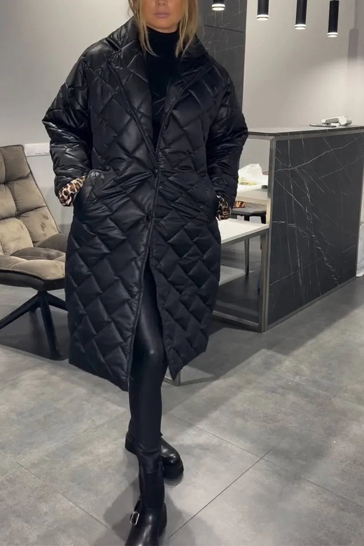 Kendall | Quilted Mid-Length Coat with Leopard Lining