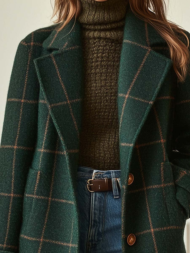 Jireh | Retro Lapel Plaid Tweed Coat