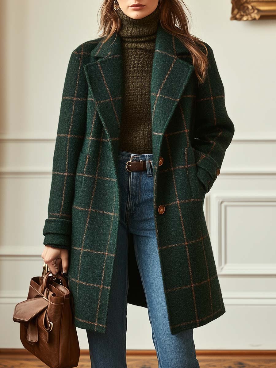Jireh | Retro Lapel Plaid Tweed Coat