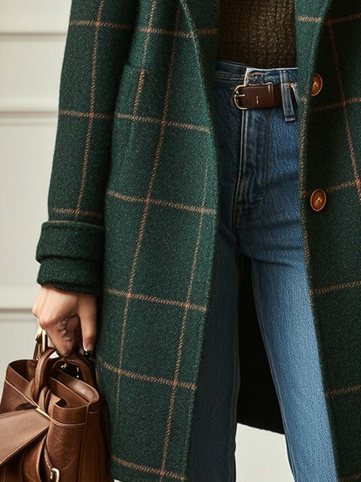 Jireh | Retro Lapel Plaid Tweed Coat