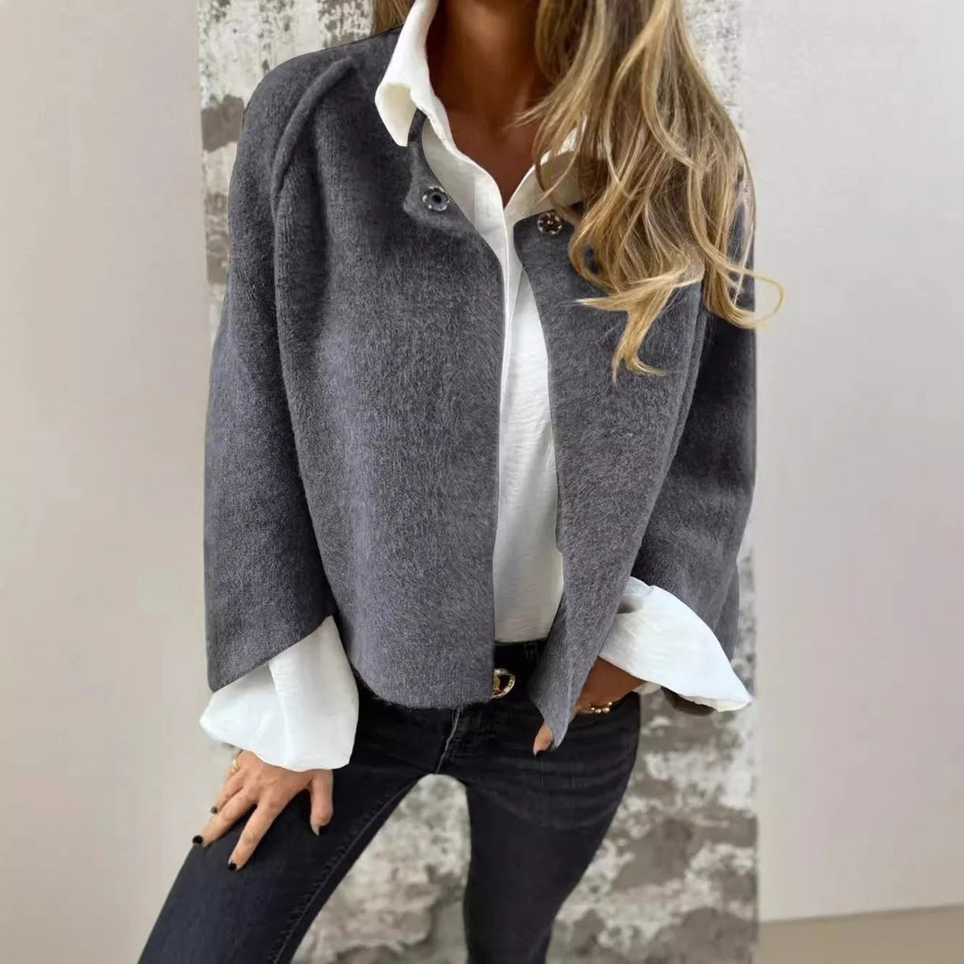 Henrike - Wool Coat with Round Neckline and Long Sleeves